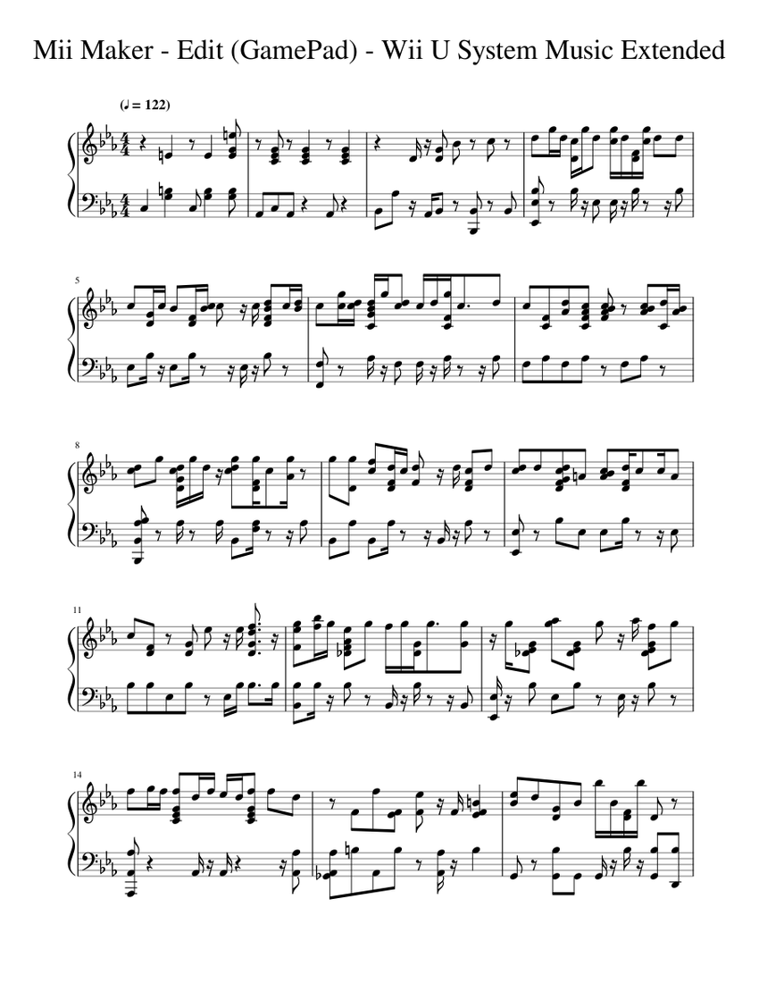 Mii Maker Edit (GamePad) Wii U System Music Extended Sheet music