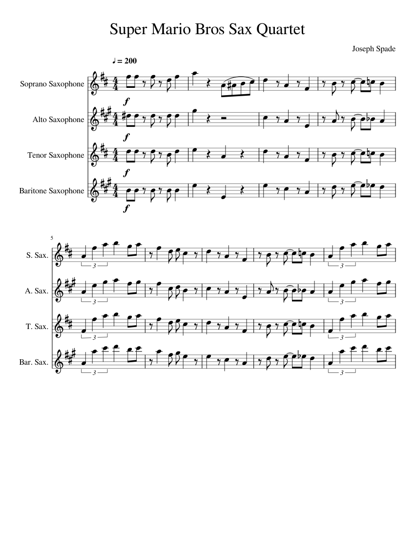 Super Mario Bros Sax Quartet Sheet music for Saxophone alto, Saxophone ...