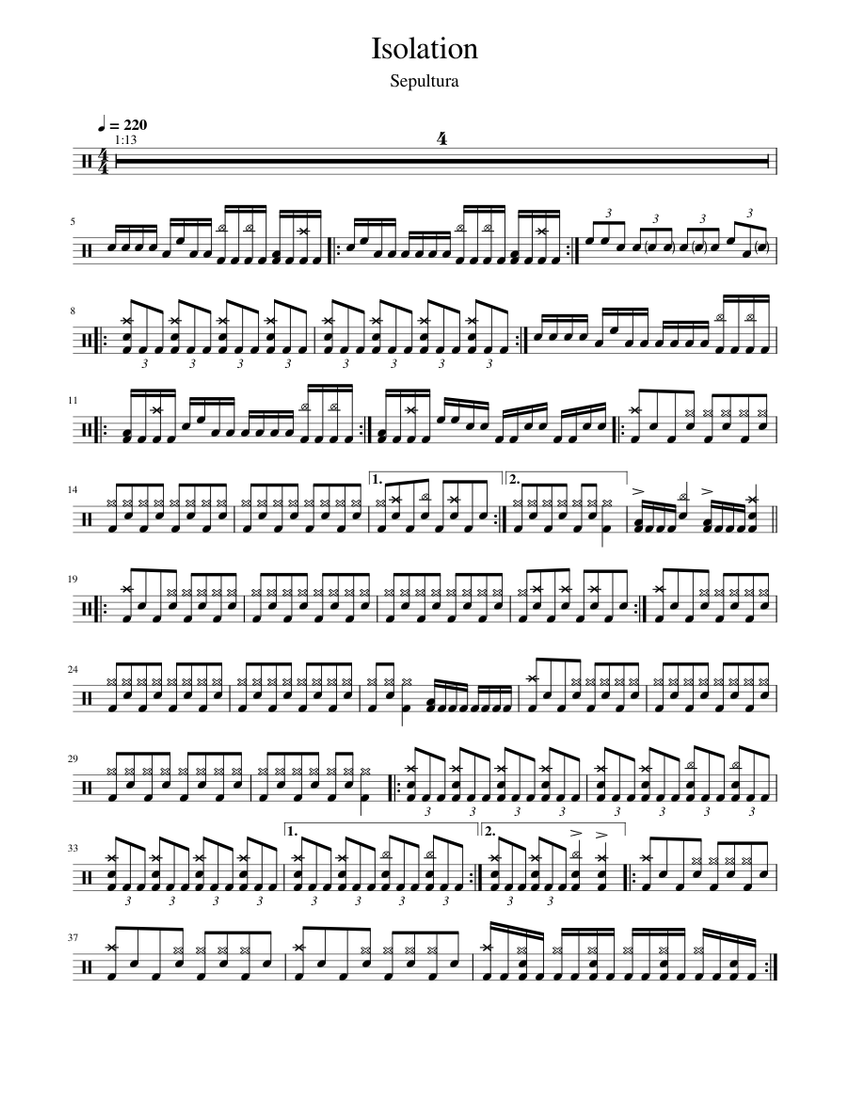 Isolation Music Notes Isolation – Sepultura Sheet music for Drum group (Solo) | Musescore.com
