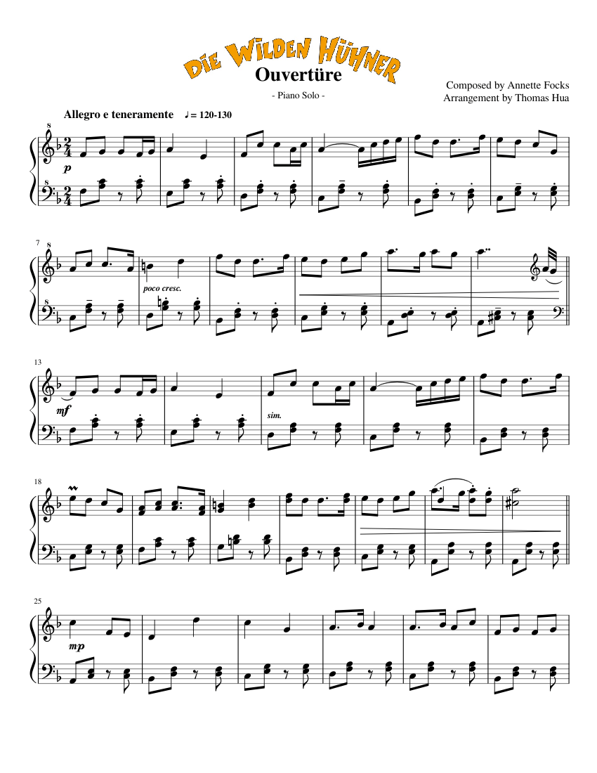 Die wilden Hühner - Ouvertüre [finished] Sheet music for Piano (Solo) |  Musescore.com