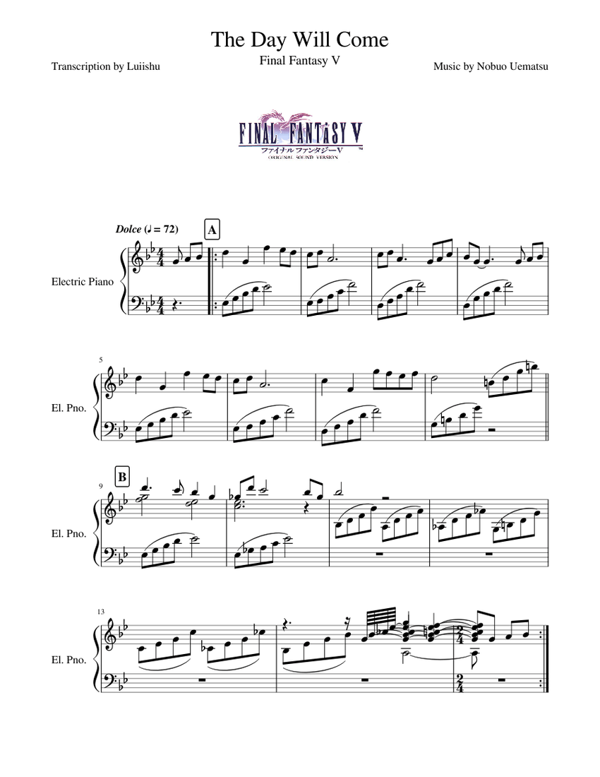 The Day Will Come - Final Fantasy V (Transcription) Sheet music for Piano  (Solo) | Musescore.com