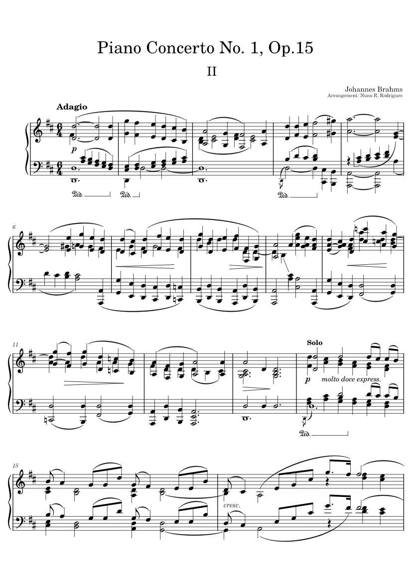 Piano Concerto No.1, Op.15 – Johannes Brahms (2nd. movement, arr. for piano  solo) - piano tutorial