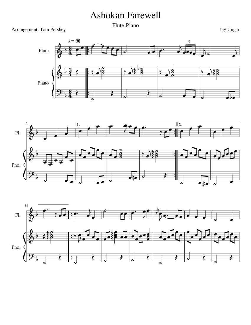 Ashokan_Farewell Sheet music for Piano, Flute (Solo)