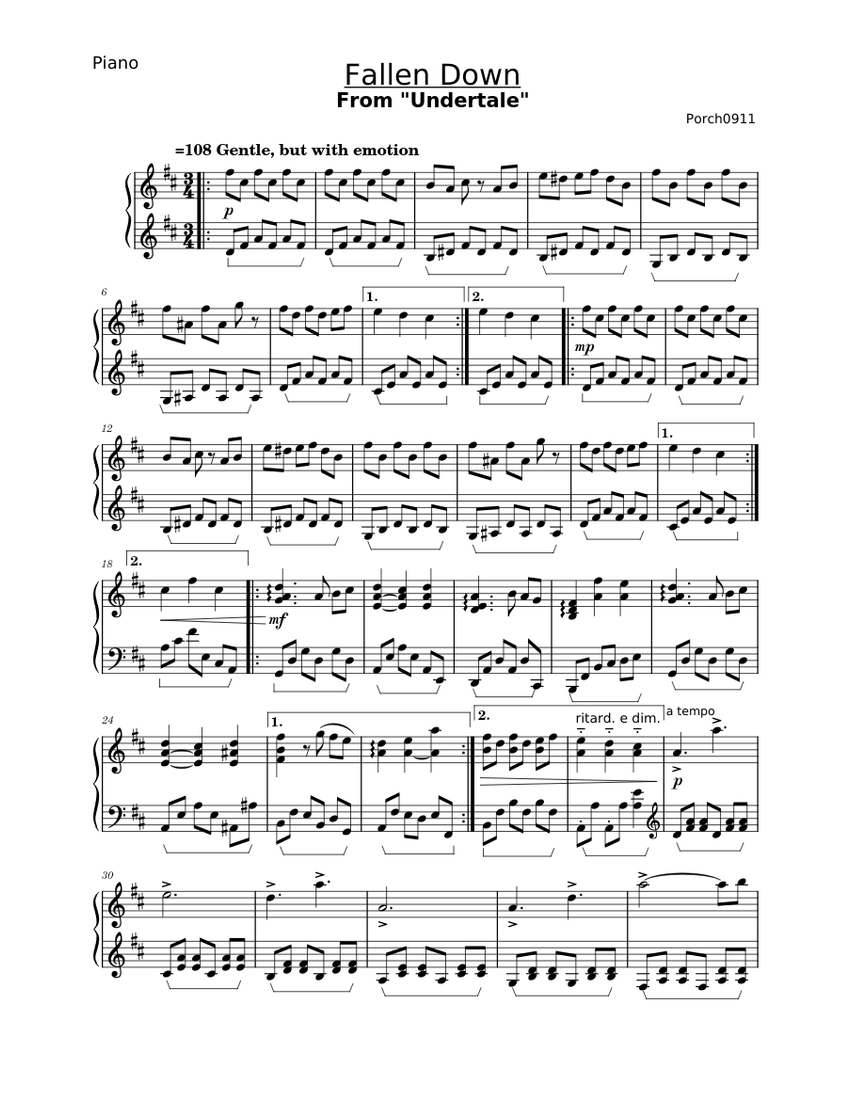 Fallen Down Sheet Music For Piano Solo Musescore Com   Score 0 @850x1100