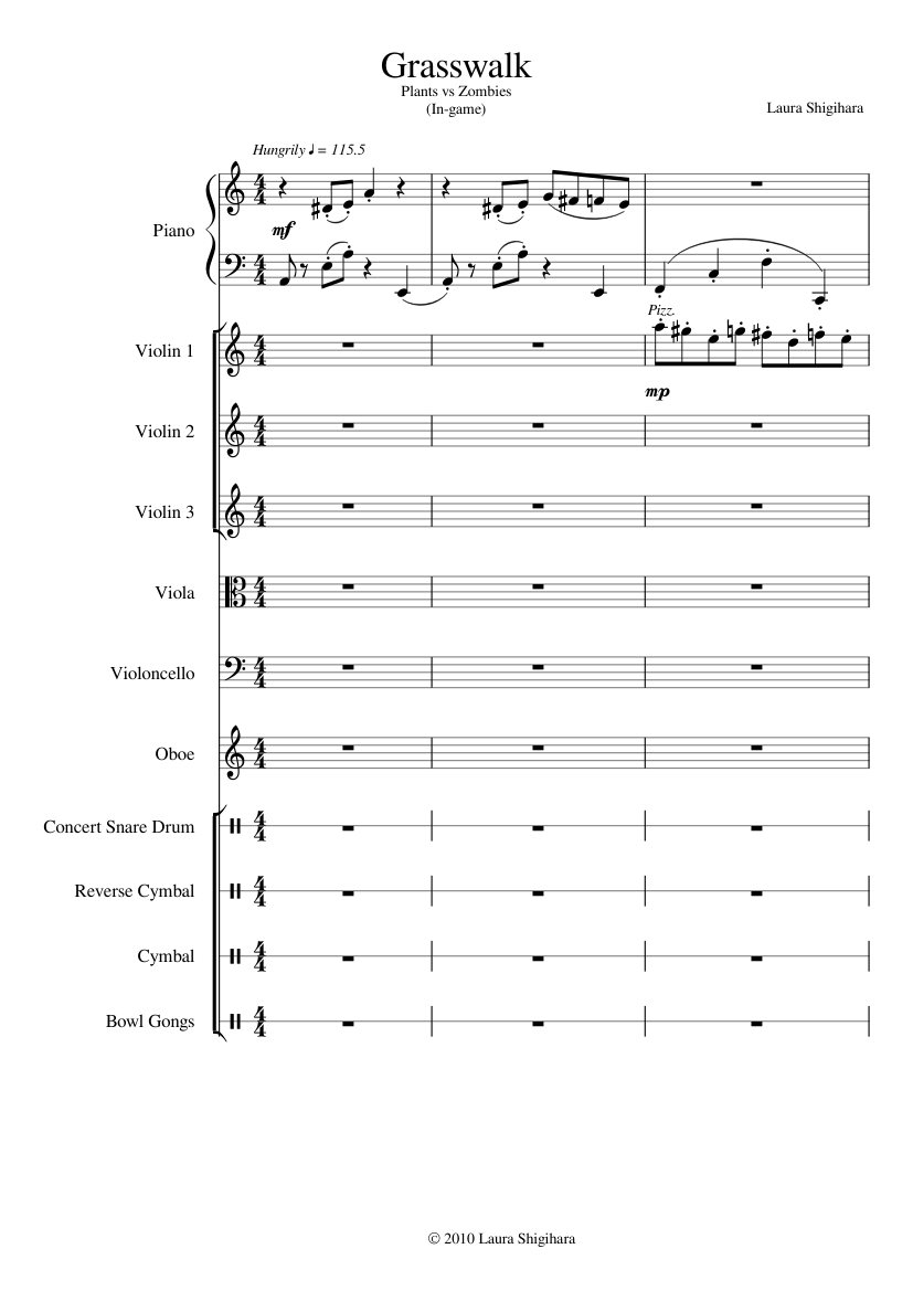 Grass Walk Script Grasswalk - Plants vs. Zombies OST Sheet Music for Piano, Oboe, Snare ...