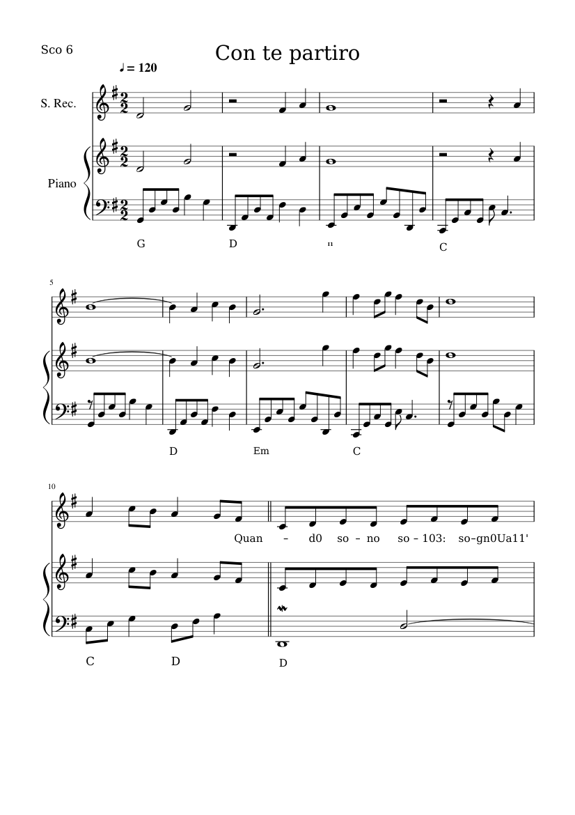 Con te partiro ( Time to say goodbye) Sheet music for Piano (Solo) |  Musescore.com