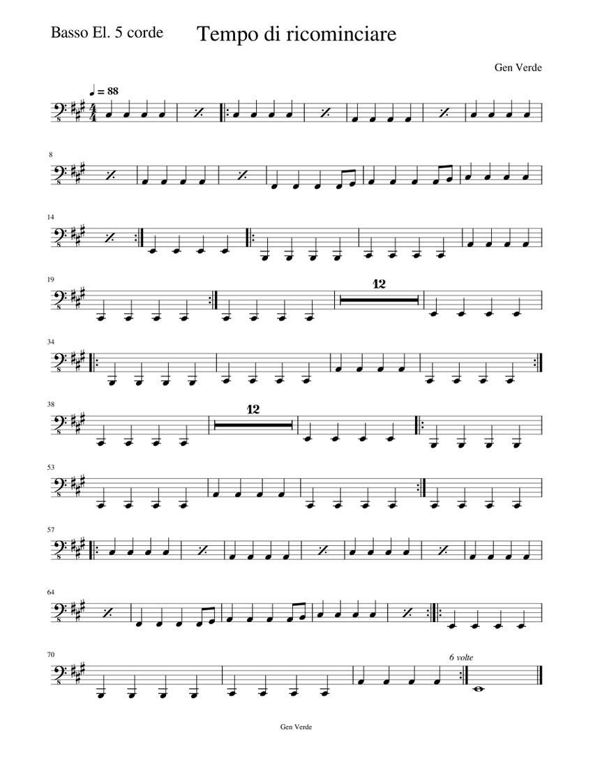 Tempo di ricominciare Sheet music for Bass guitar (Solo) | Musescore.com