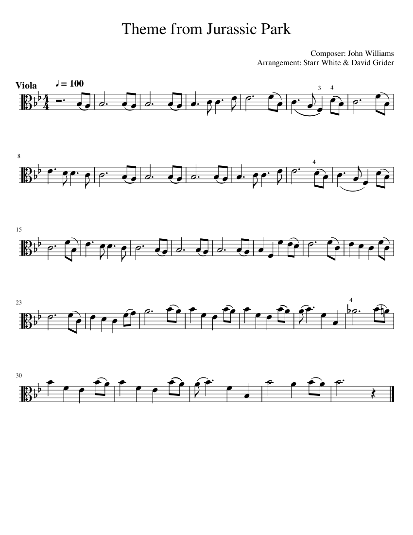 Theme from Jurassic Park Sheet music for Viola (Solo) | Musescore.com