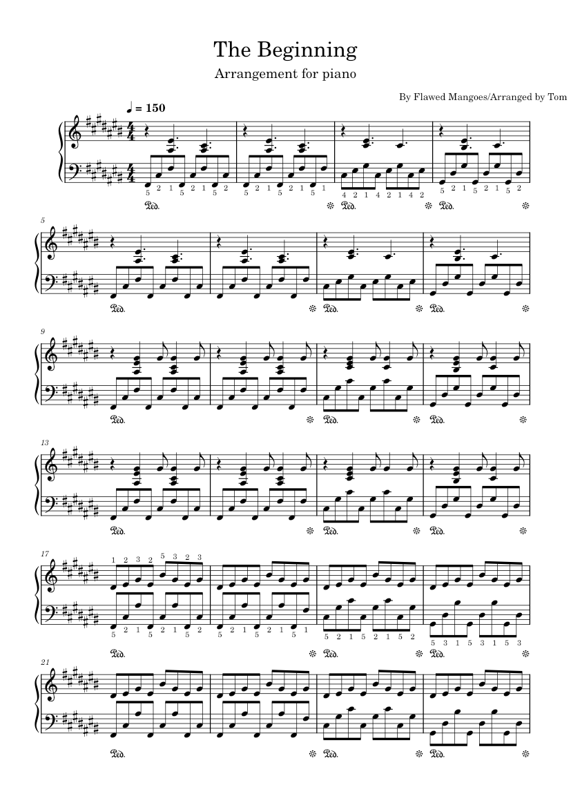 Flawed Mangoes - The Beginning- Arrangement for Piano Sheet Music for ...