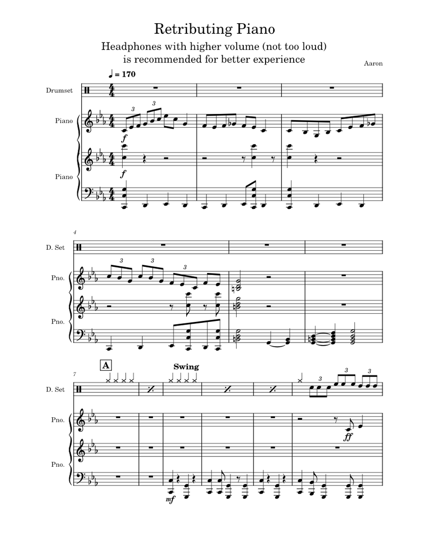 Retributing Piano Sheet music for Piano, Drum group (Mixed Trio ...