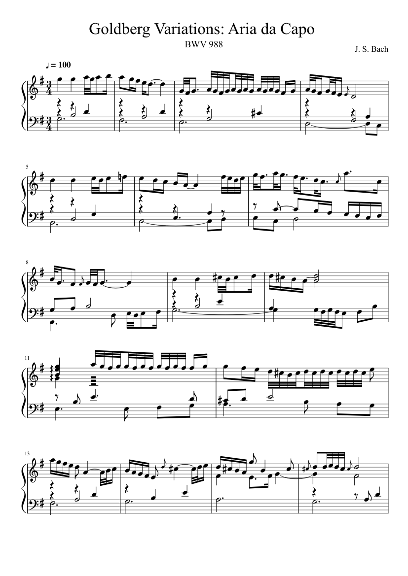 BWV 988 Goldberg Variations: Aria da Capo Sheet music for Harp (Solo) |  Musescore.com