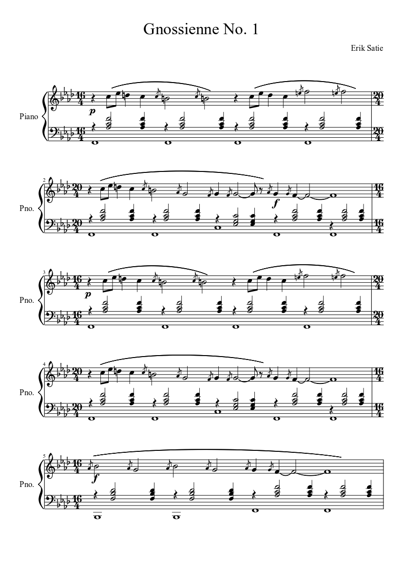 Gnossienne No. 1, Satie - Partition de Piano à télécharger