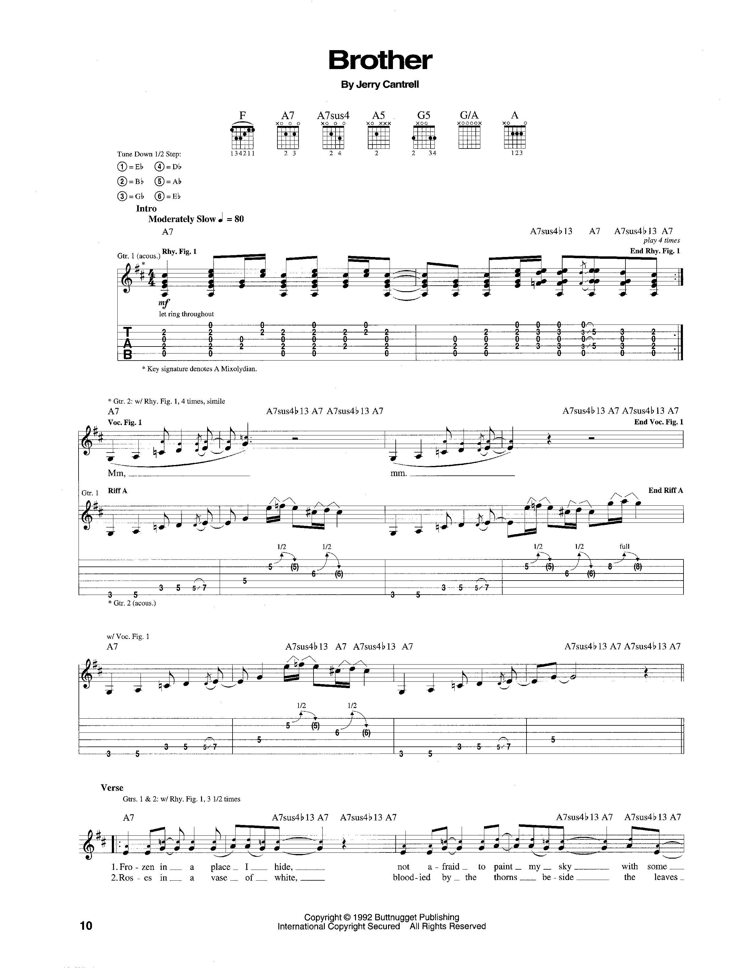 Play Official version of Brother Sheet Music by Alice in Chains