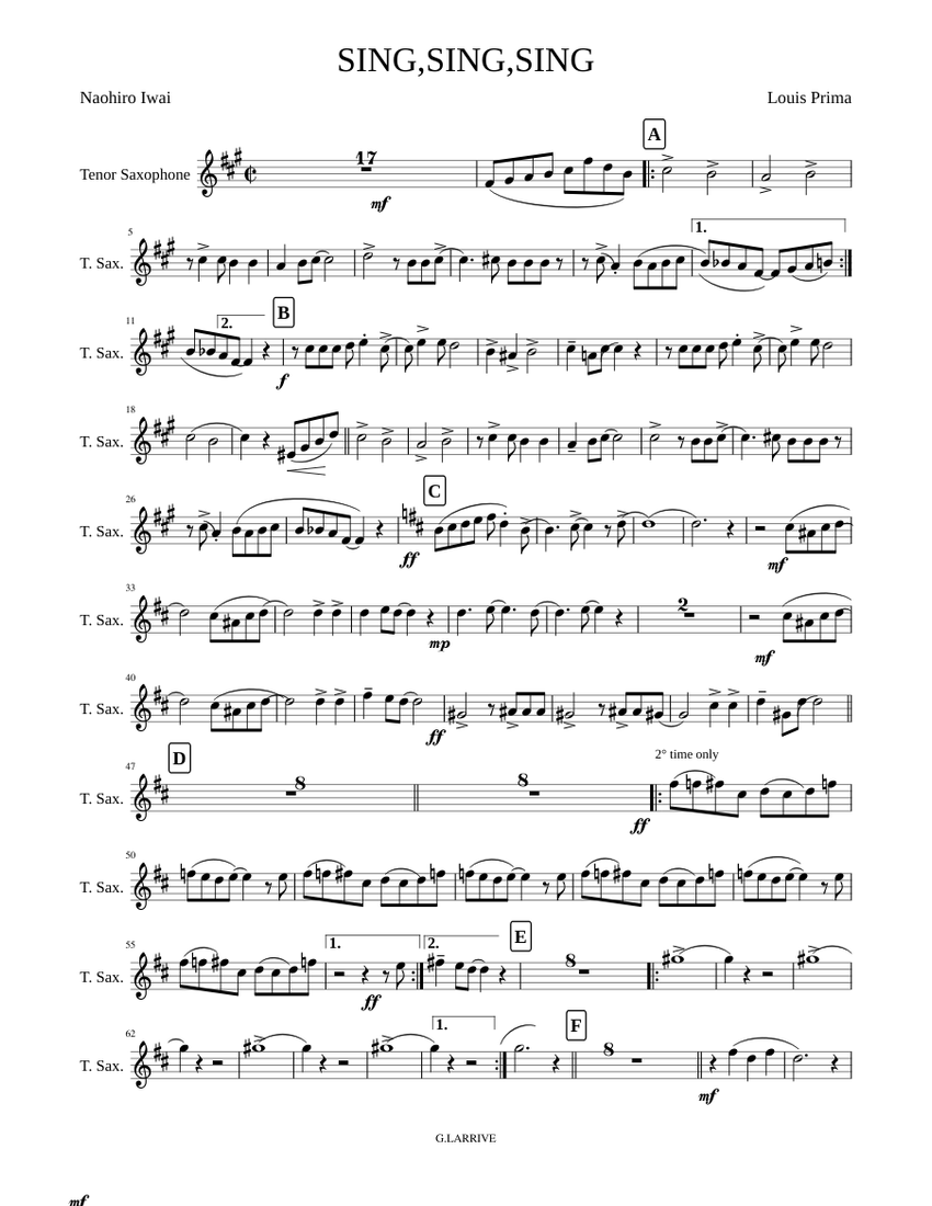 SING,SING,SING 2° TENOR Sheet music for Saxophone (Tenor) (Solo