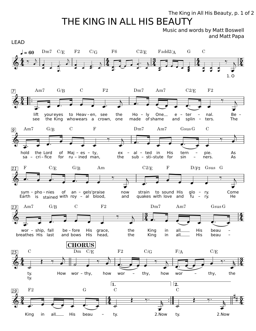 The king in all his beauty Matt Boswell Sheet Music