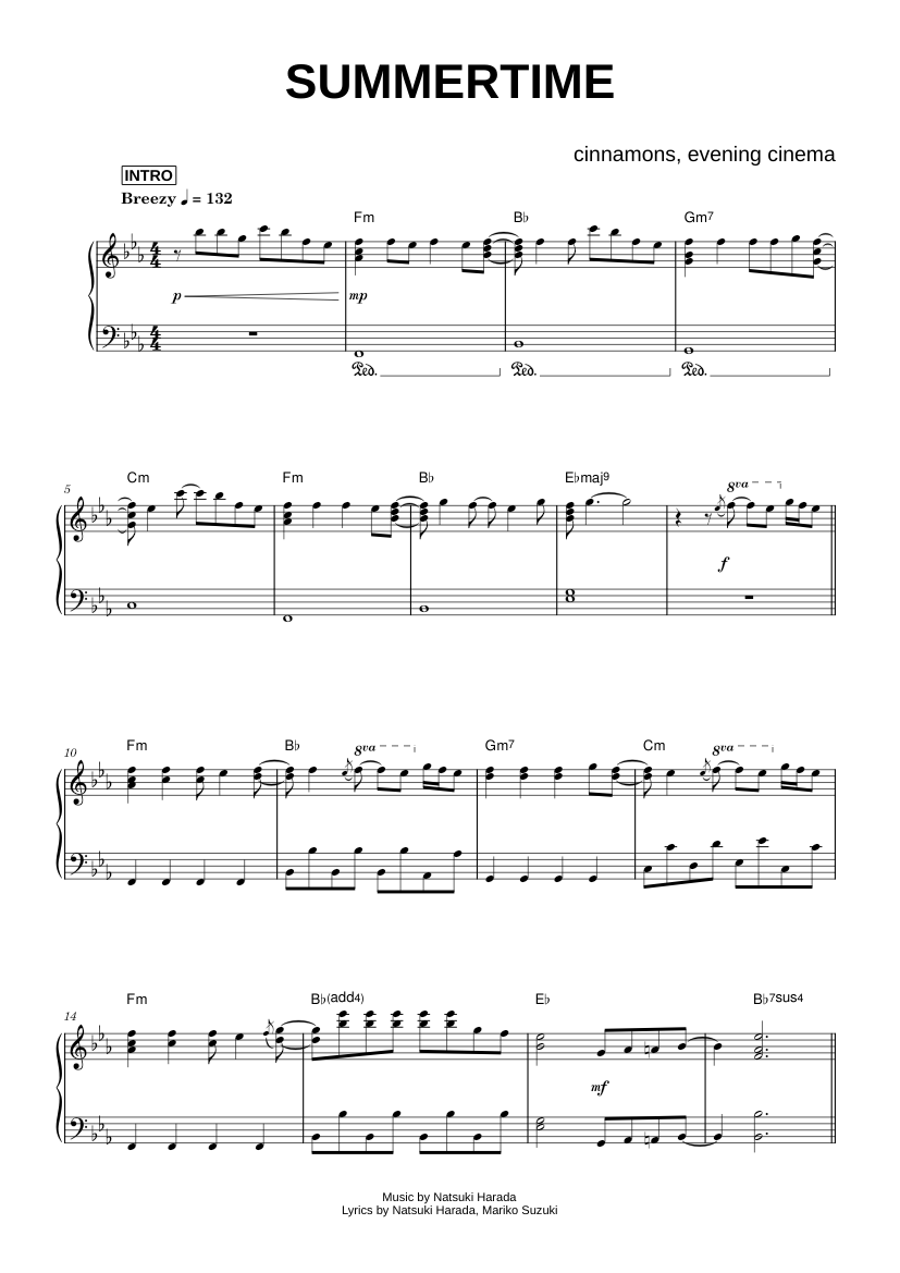 Play Official version of Summertime Sheet Music by Cinnamons x