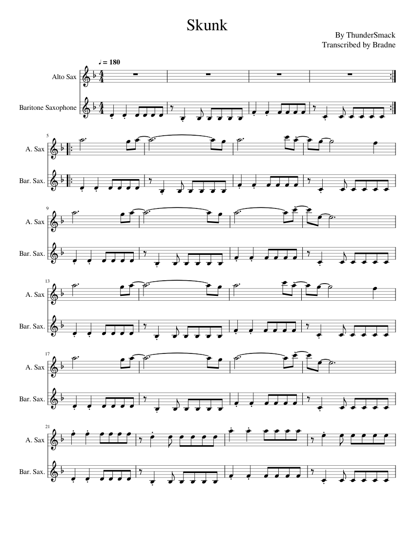 Skunk But Alto Sheet music for Saxophone tenor, Saxophone baritone ...