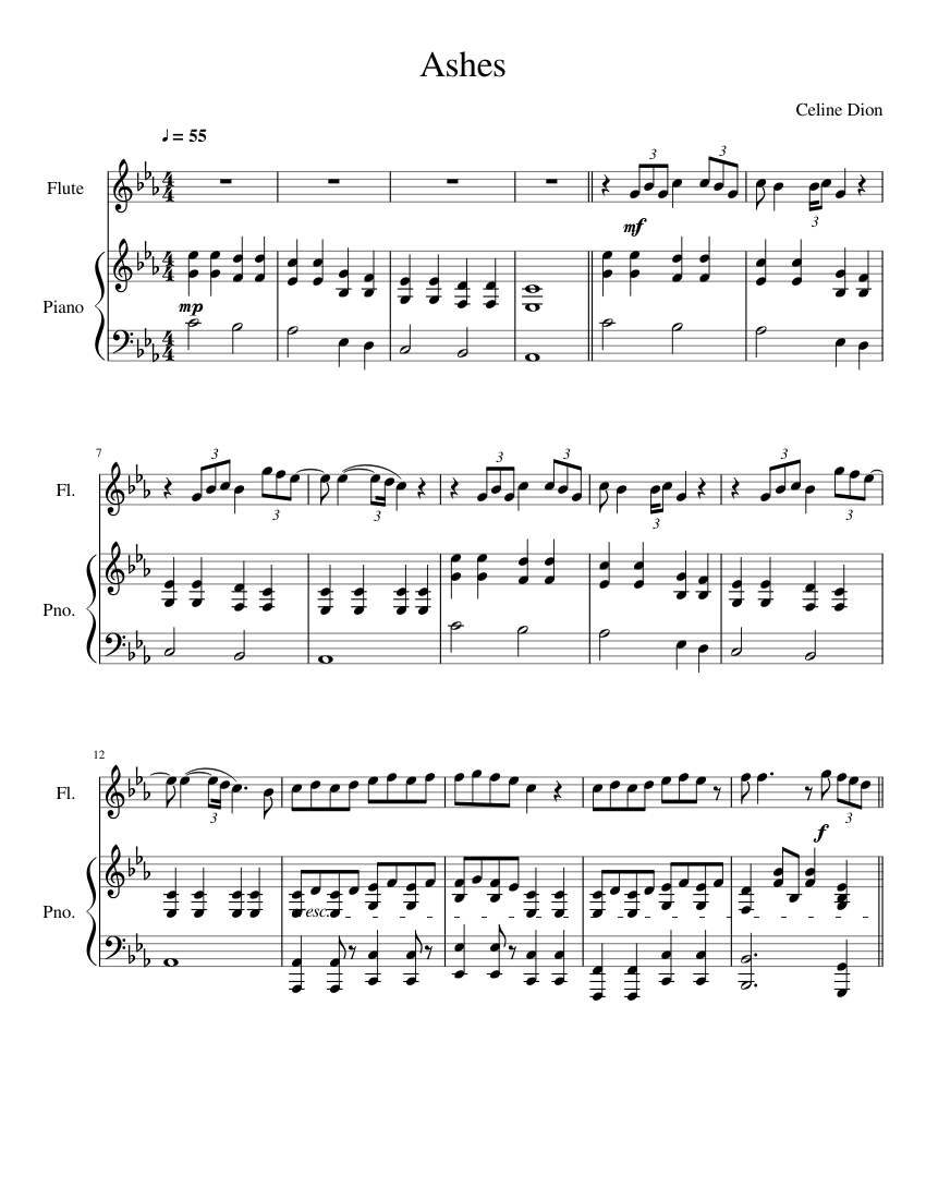 Ashes Sheet music for Piano, Flute (Solo) | Musescore.com
