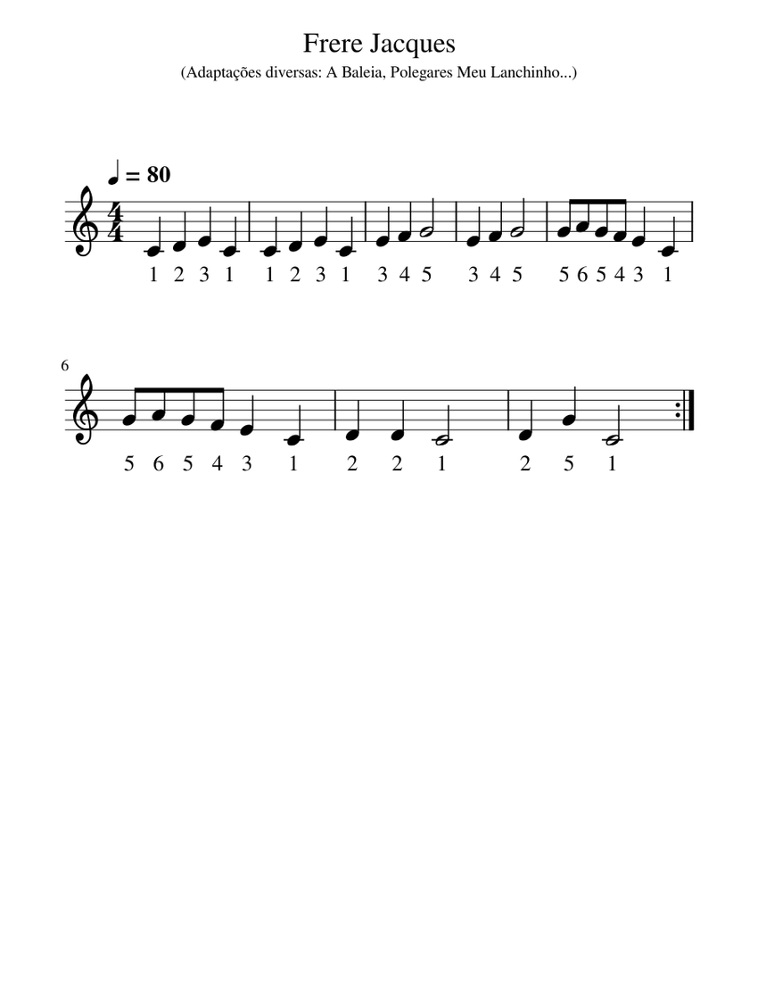 Frere Jacques (A Baleia) Sheet music for Piano (Solo) Easy | Musescore.com