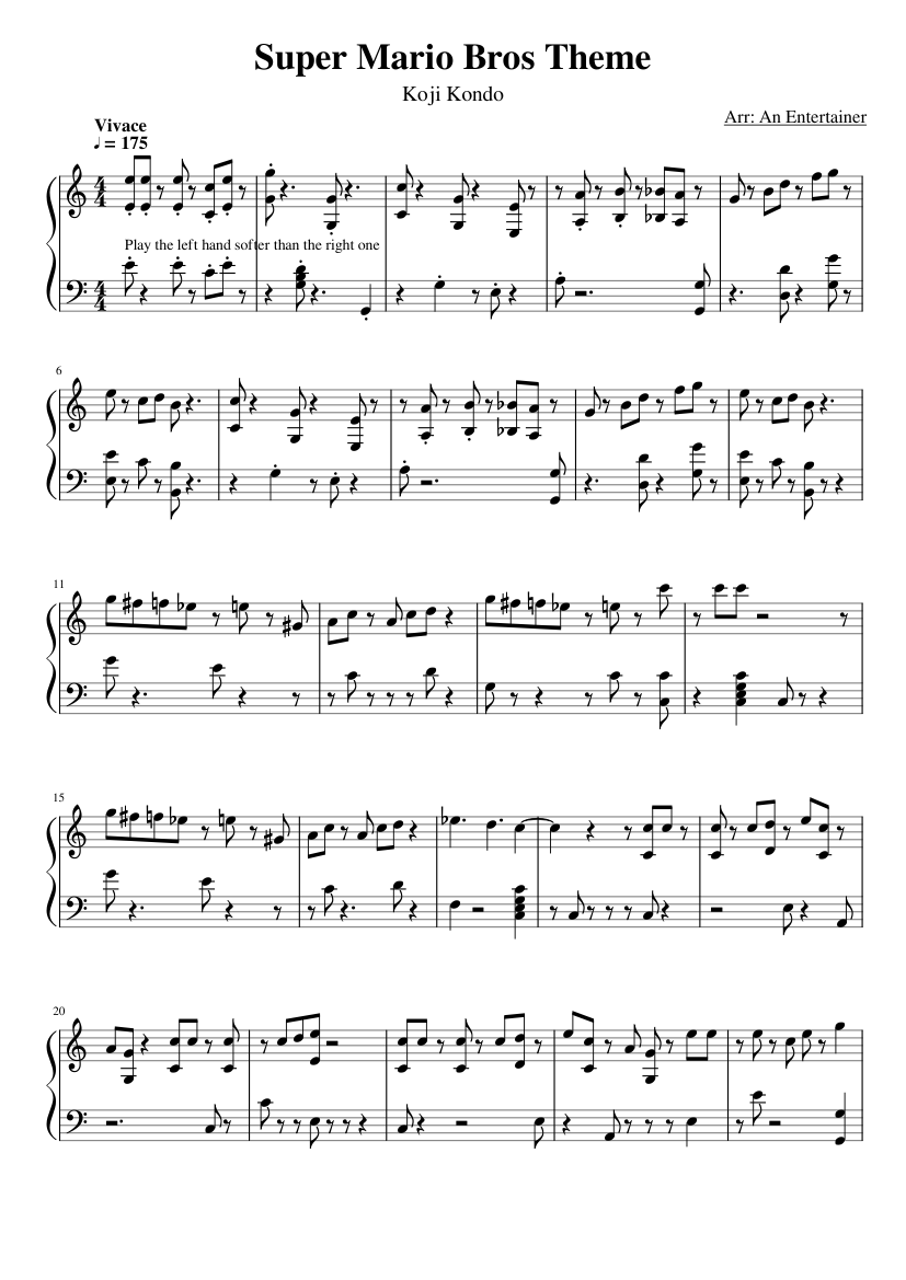 Super Mario Bros Theme (Piano) Sheet Music for Piano (Solo) easy ...