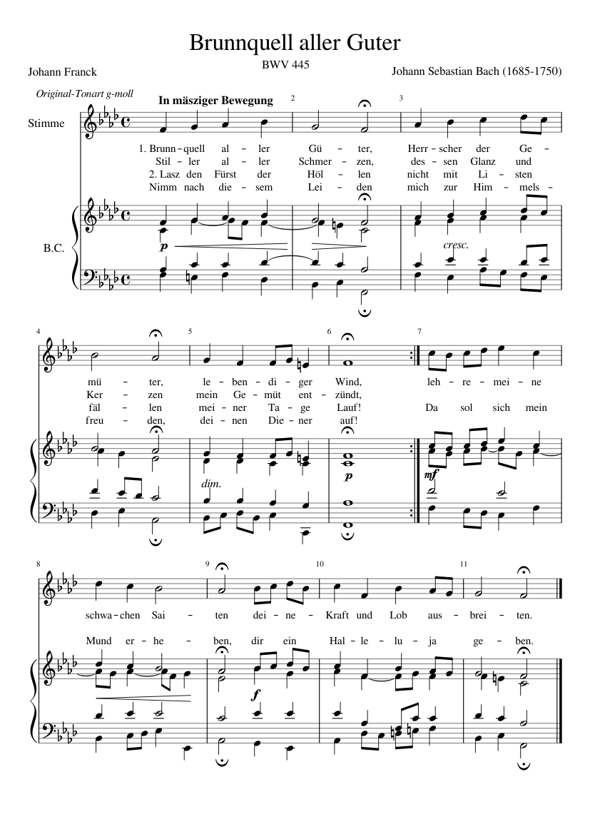 BWV 0445 Brunnquell aller Guter Stimme Basso continuo 1685 1750