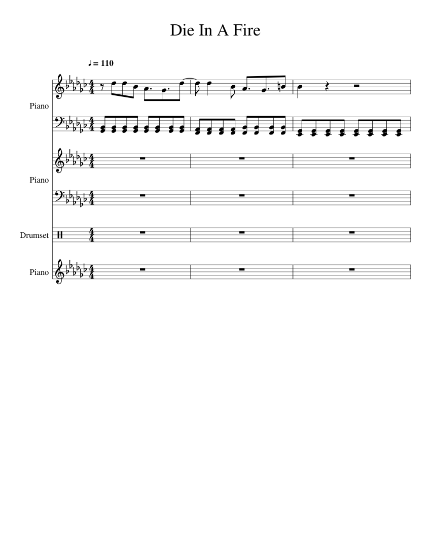 Die In A Fire Sheet music for Piano, Drum group (Mixed Quartet) |  Musescore.com