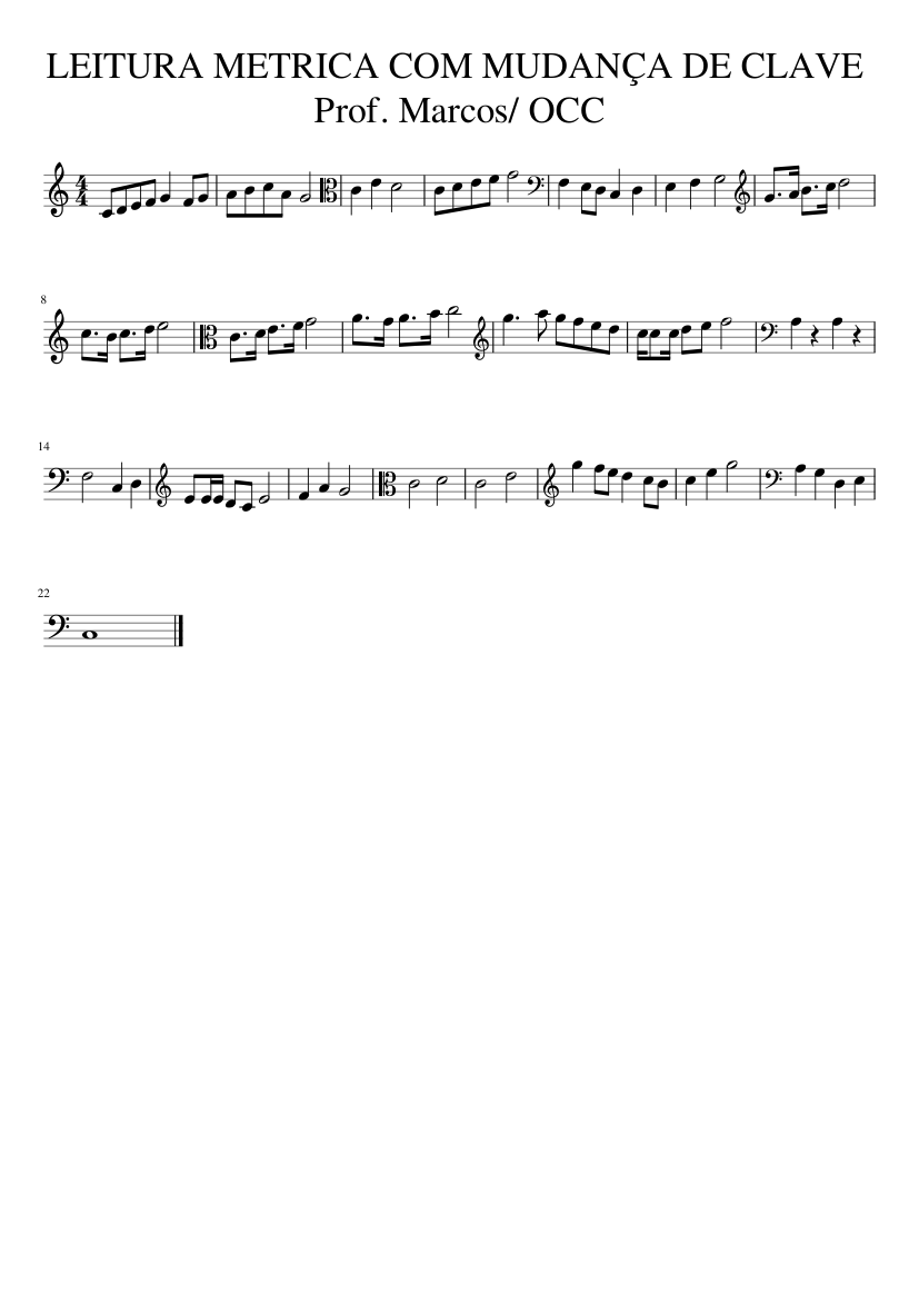 LEITURA METRICA COM MUDANÇA DE CLAVE Prof. Marcos/ OCC - N2b+N3 Sheet music  for Oboe (Solo)