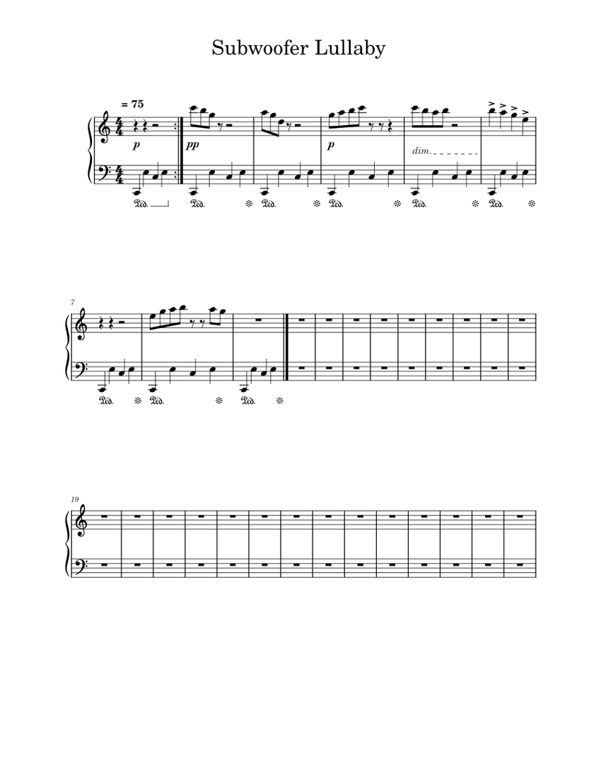 Subwoofer Lullaby C418 Subwoofer Lullaby Sheet Music For Piano Solo 