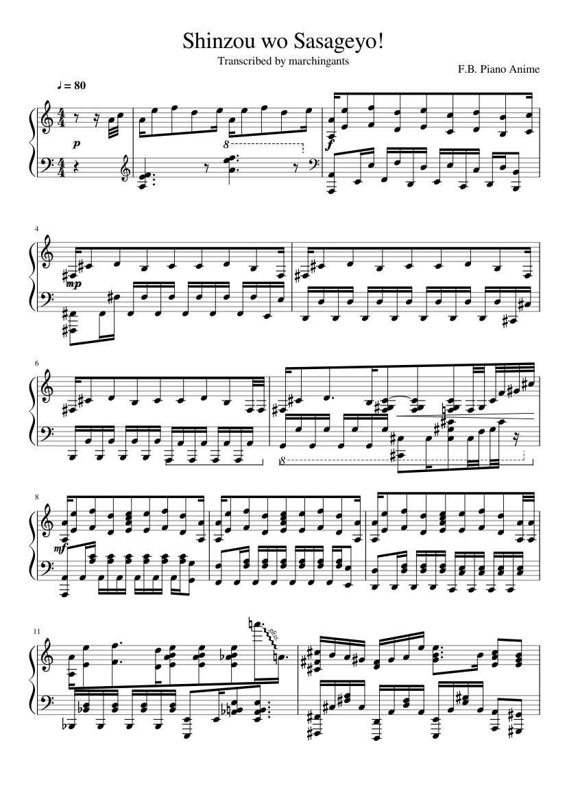 Shinzou wo Sasageyo! Sheet music for Piano (Solo) | Musescore.com