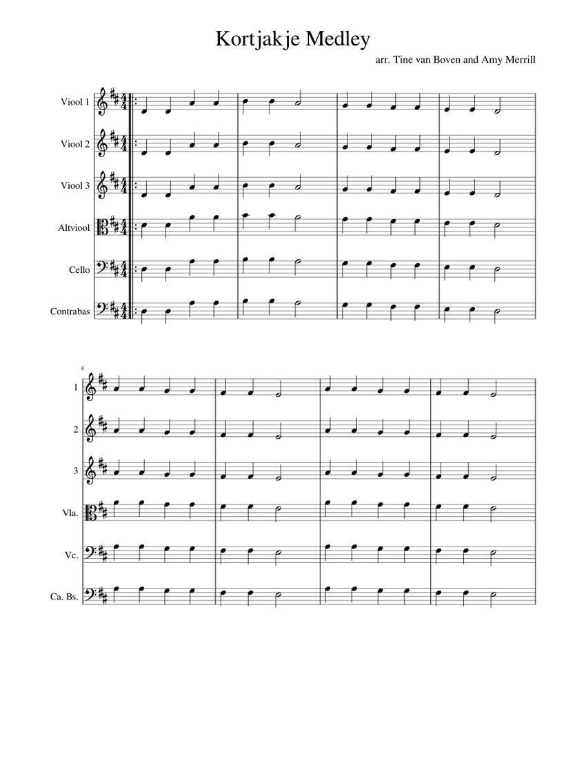 Kortjakje Medley Orkest Sheet Music For Violin Flute Cello Oboe 