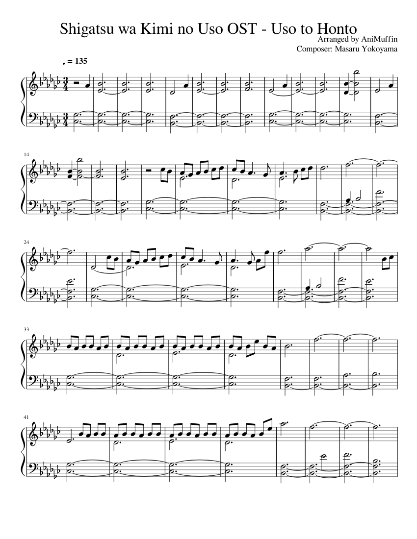 Shigatsu wa Kimi no Uso OST - Uso to Honto Sheet music for Piano (Solo)  Easy | Musescore.com