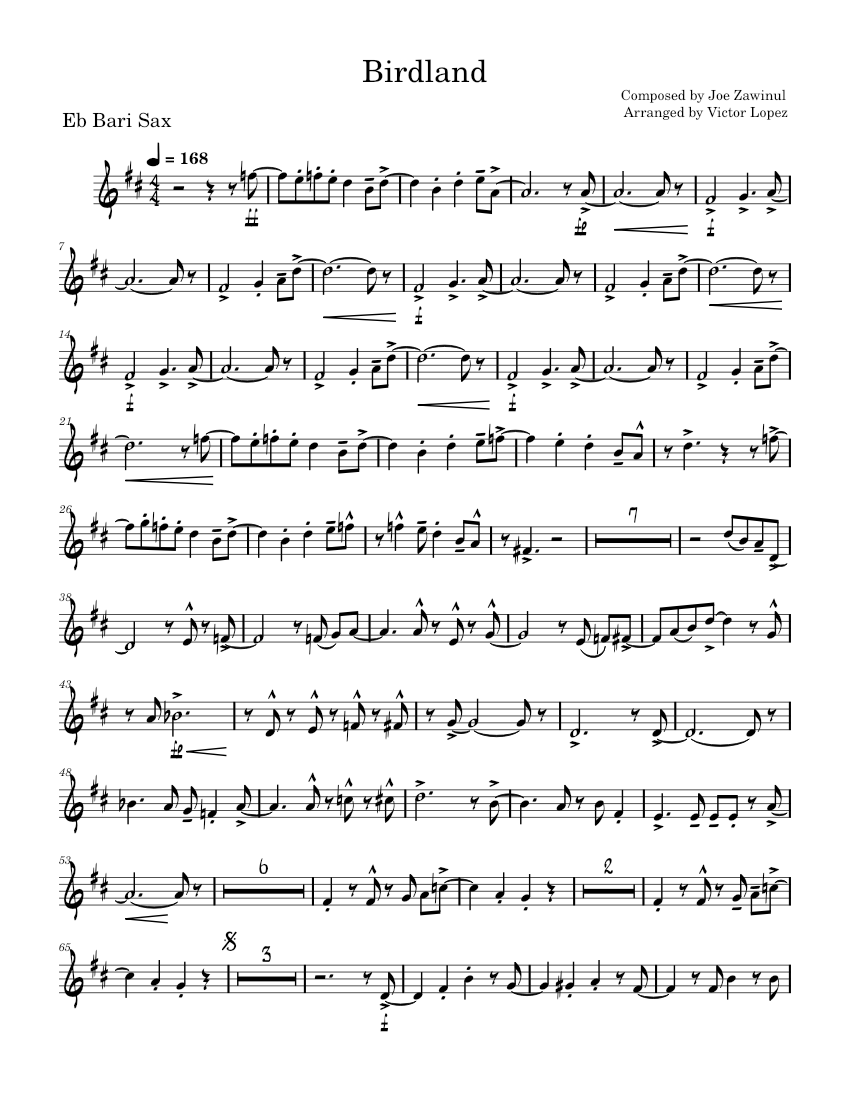 Birdland Josef Zawinul Birdland Arranged By Victor Lopez Composed Birdland Josef Zawinul Birdland Arranged By Victor Lopez Composed