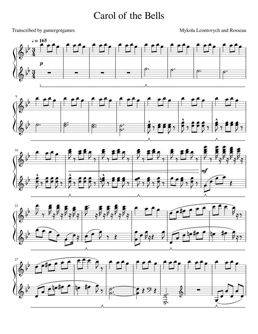 Carol of the Bells- Mykola Leontovych and Roseau Sheet music for Piano  (Solo) | Musescore.com