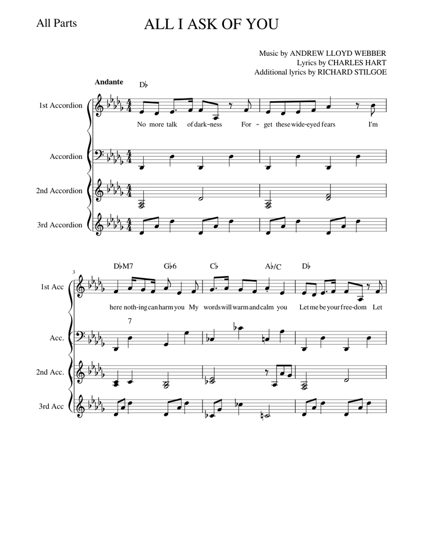 All I Ask Of You Sheet music for Piano, Accordion (Piano Quartet