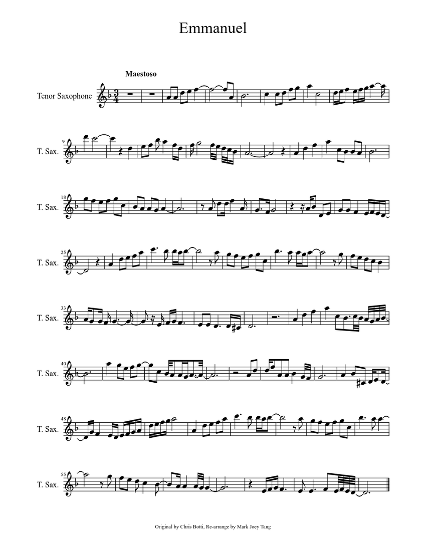Emmanuel (Tenor Saxophone) Sheet music for Saxophone tenor (Solo) Musescore...