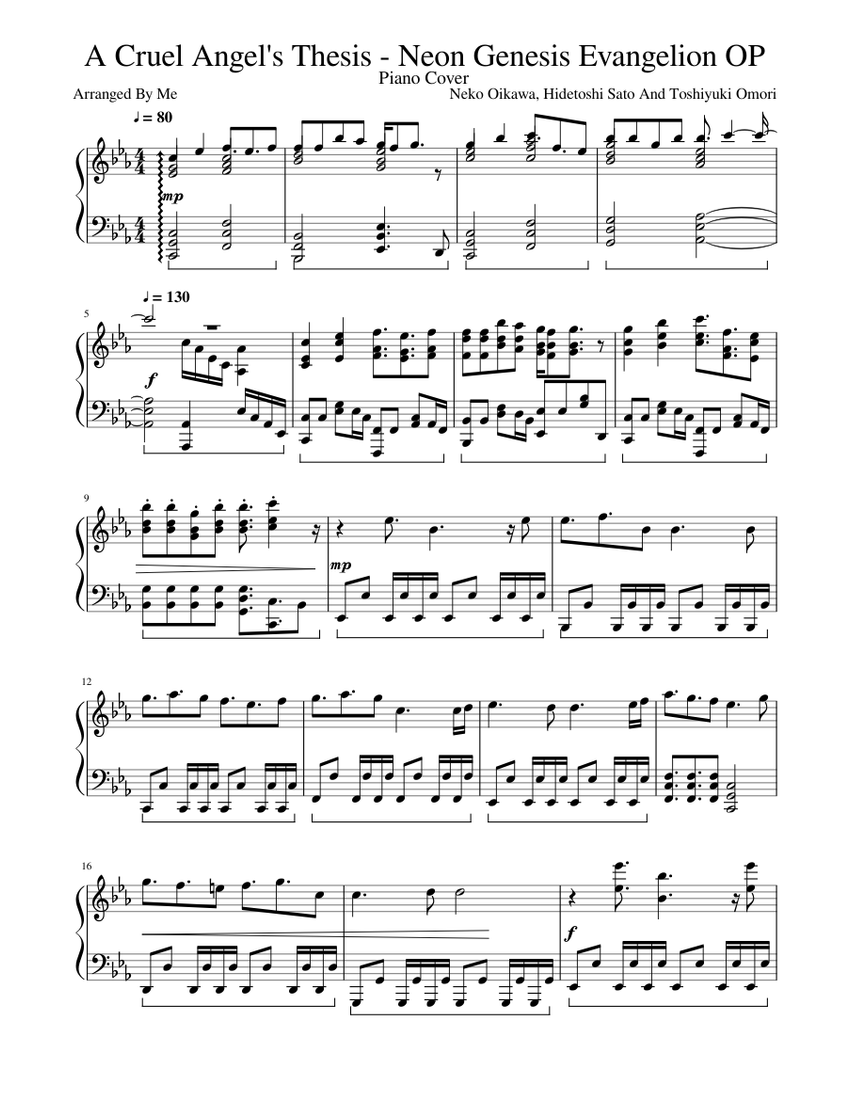 cruel angel's thesis piano chords