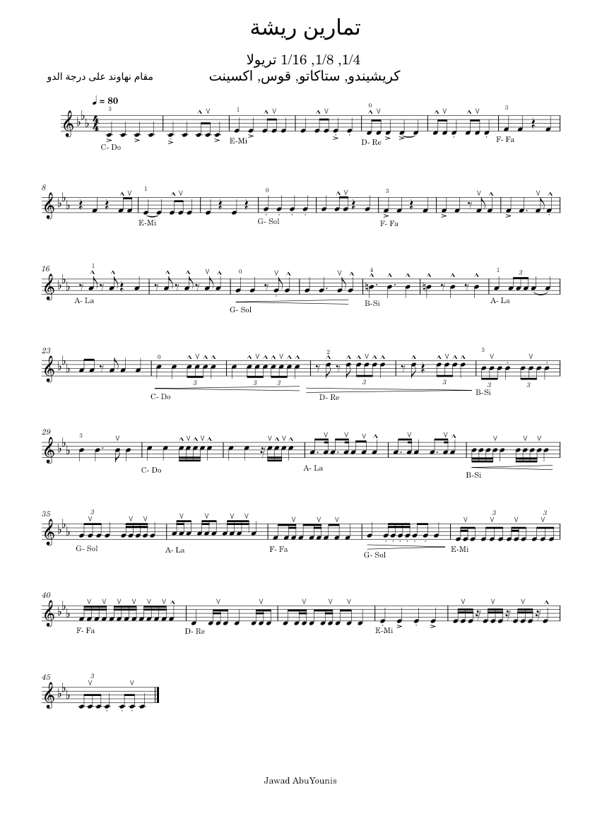 Oud Practice Jawad AbuYounis تمارين ريشة Sheet Music for Guitar (Solo — free download