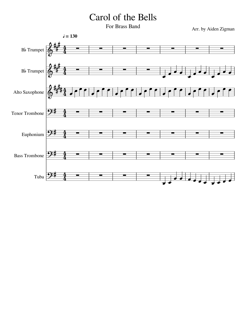 Carol of the Bells Sheet music for Euphonium, Tuba, Trombone tenor ...