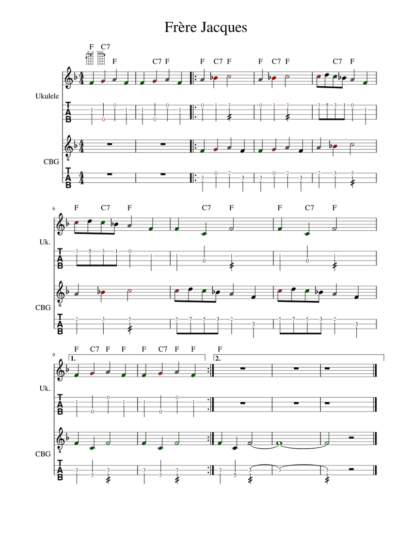 Frere Jacques Sheet music for Guitar, Ukulele (Mixed Trio) | Download and  print in PDF or MIDI free sheet music | Musescore.com