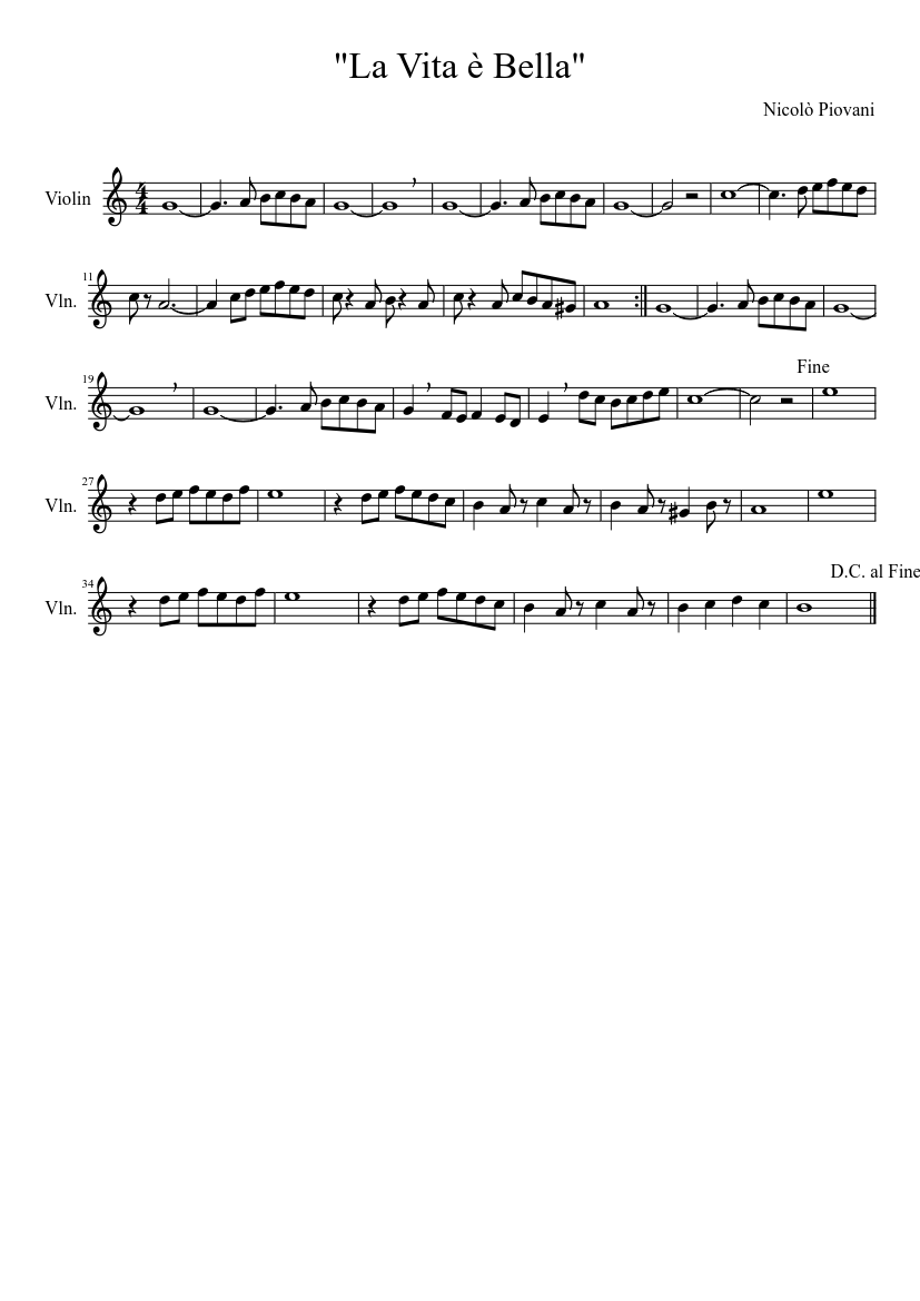 LaVita è Bella Sheet music for Violin (Solo) | Musescore.com