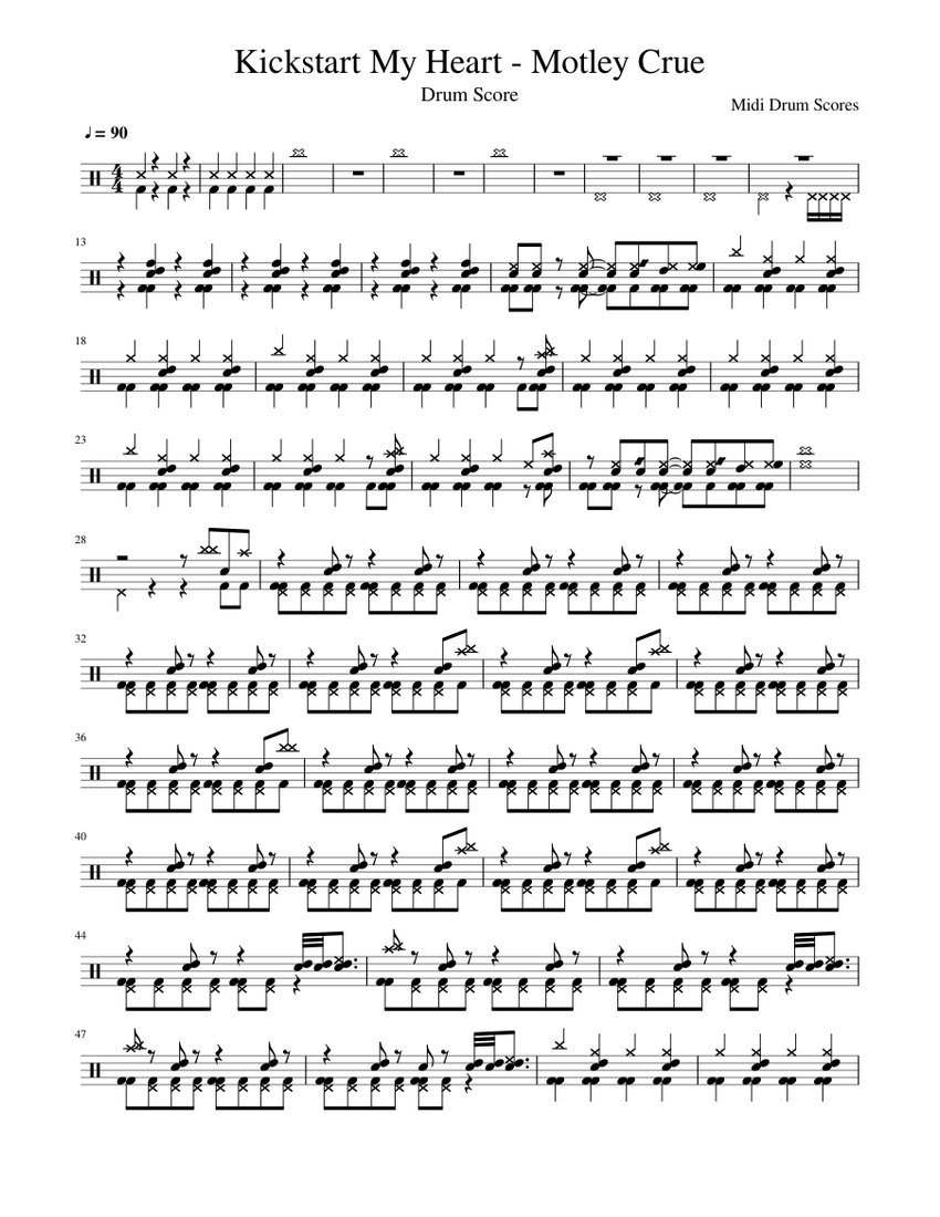 Kickstart My Heart Motley Crue Sheet Music For Drum Group Solo Musescore Com This is the tab for all of the solos in kickstart my heart. kickstart my heart motley crue sheet