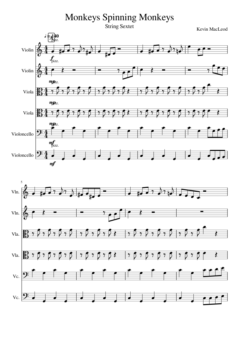 Monkeys Spinning Monkeys Kevin Macleod Sheet Music For Violin Cello Viola String Sextet Musescore Com A fun piece to play. kevin macleod sheet music for violin