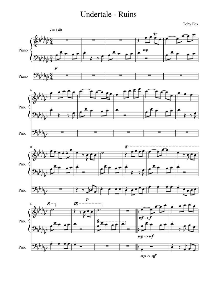 Undertale - Ruins Sheet music for Piano (Piano Duo) | Musescore.com