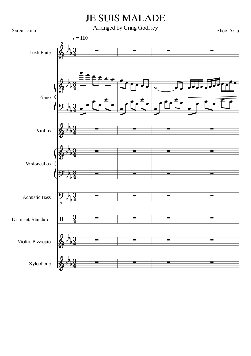 Je Suis Malade Sheet Music For Piano Violin Flute Drum Group More Instruments Mixed Ensemble Musescore Com It was released in 1987 (as a single and on his album titled je suis malade). je suis malade sheet music for piano