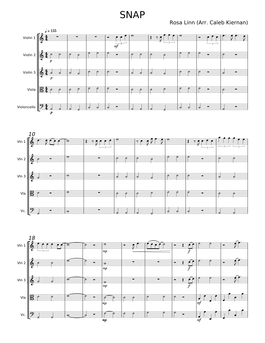 SNAP - Rosa Linn Sheet Music for Violin, Strings group, Nyckelharpa ...