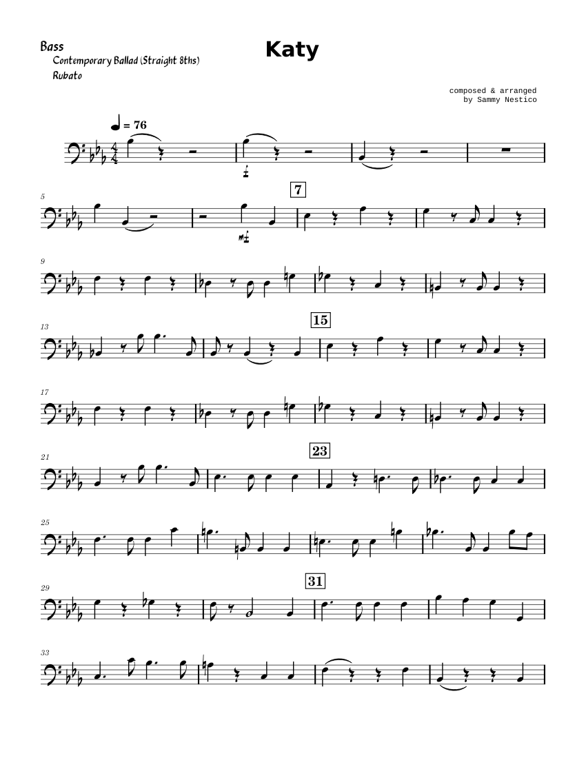Katy Sammy Nestico (Bass) Sheet music for Bass guitar (Jazz Band