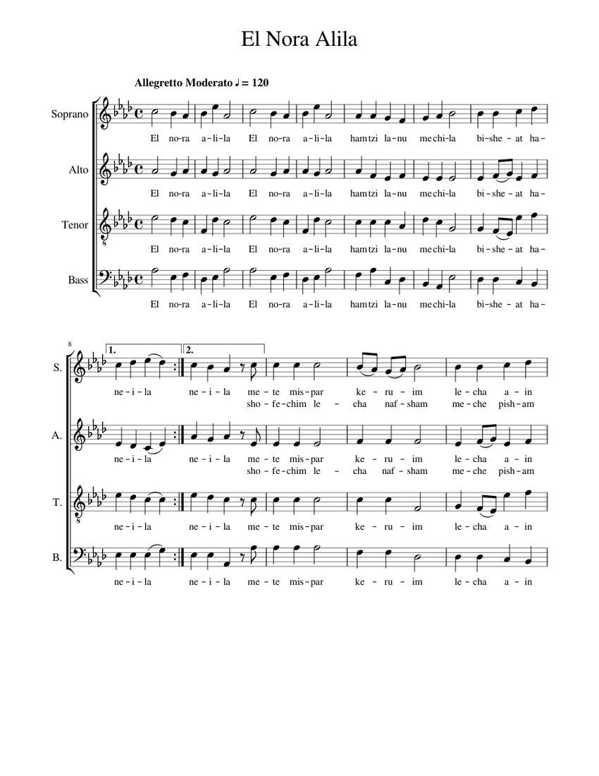 El Nora Alila Sheet music for Soprano, Tenor, Alto, Bass (Choral