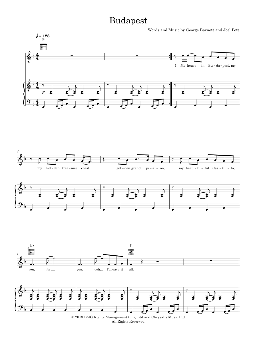 budapest Sheet music for Piano, Vocals by George Ezra: Music Notes by ...