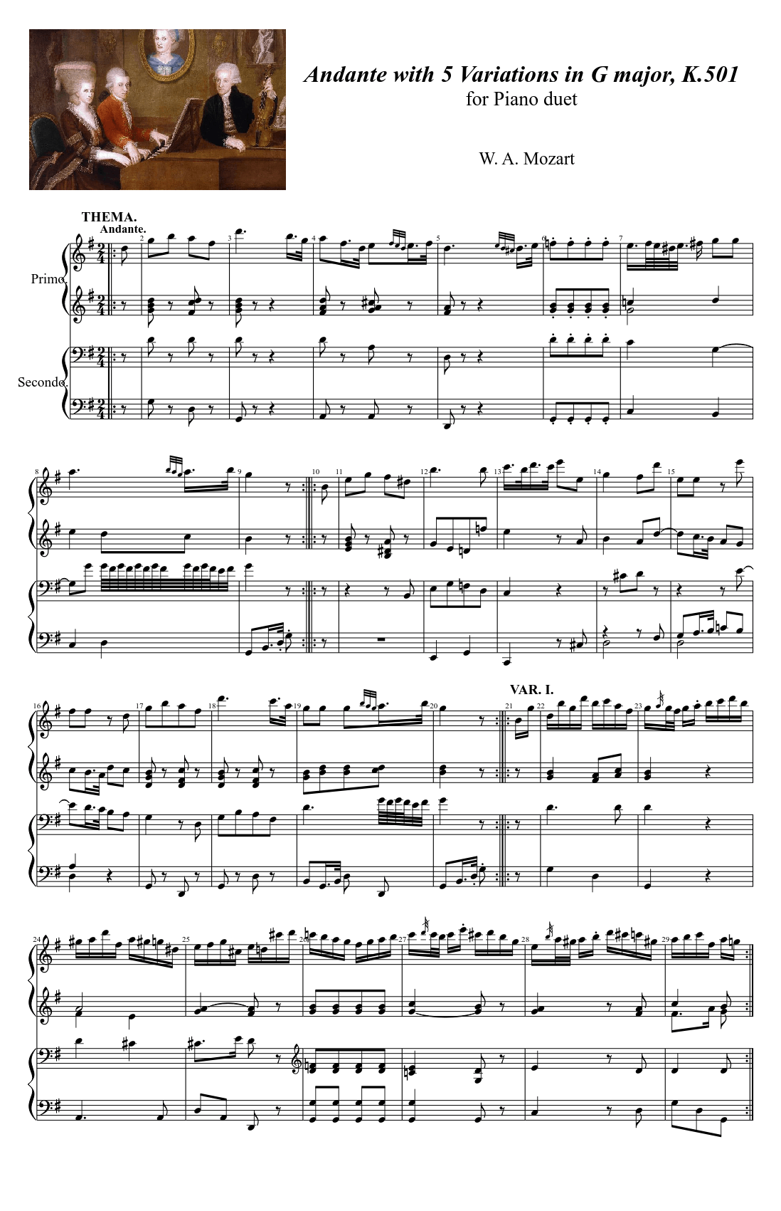 Mozart: Andante with 5 Variations, K.501 for Piano Duet Sheet music for  Piano (Solo) | Musescore.com