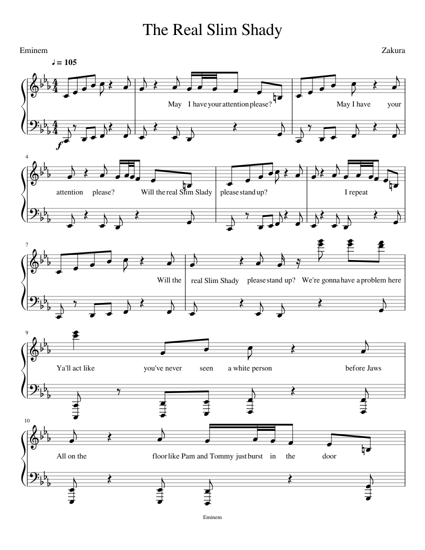 Eminem - The Real Slim Shady Sheet music for Piano (Solo) | Musescore.com